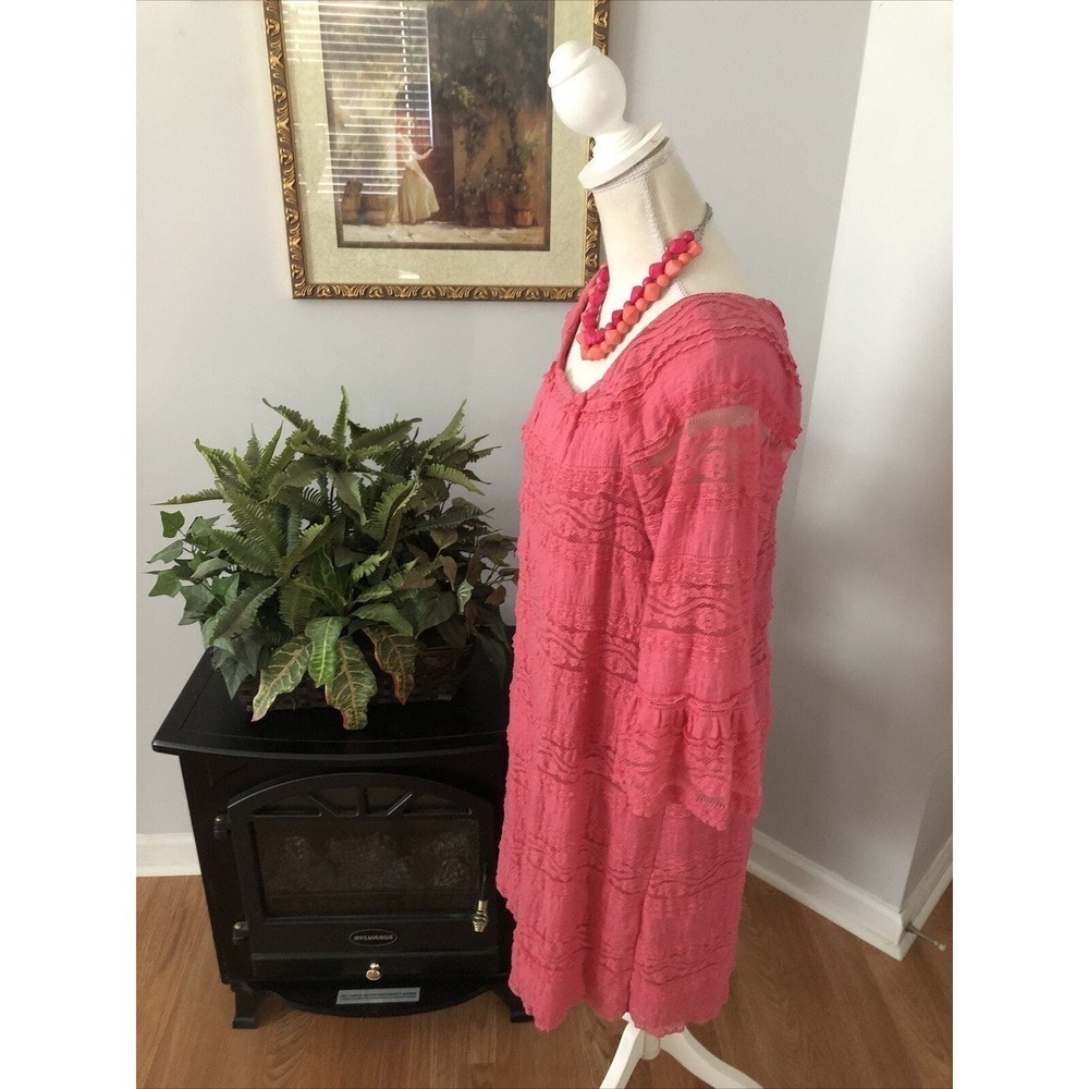 Rabbit Rabbit Rabbit Designs 3/4 Ruffled Sleeves Sheath Dress Size 14 Lace Pink - Picture 4 of 13